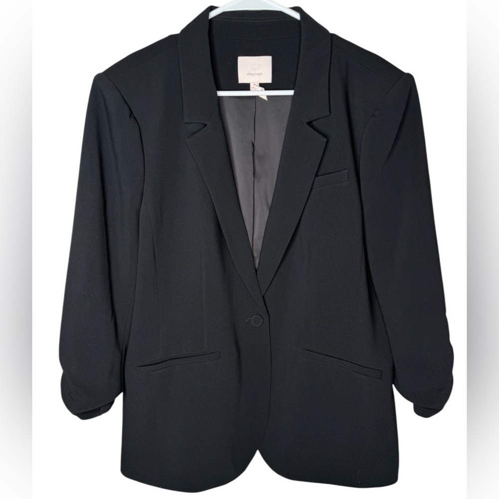 Cinq A Sept Khloe Crepe 3/4 Ruched Sleeve Blazer In Black Size 14 Retail $395 - Picture 6 of 9